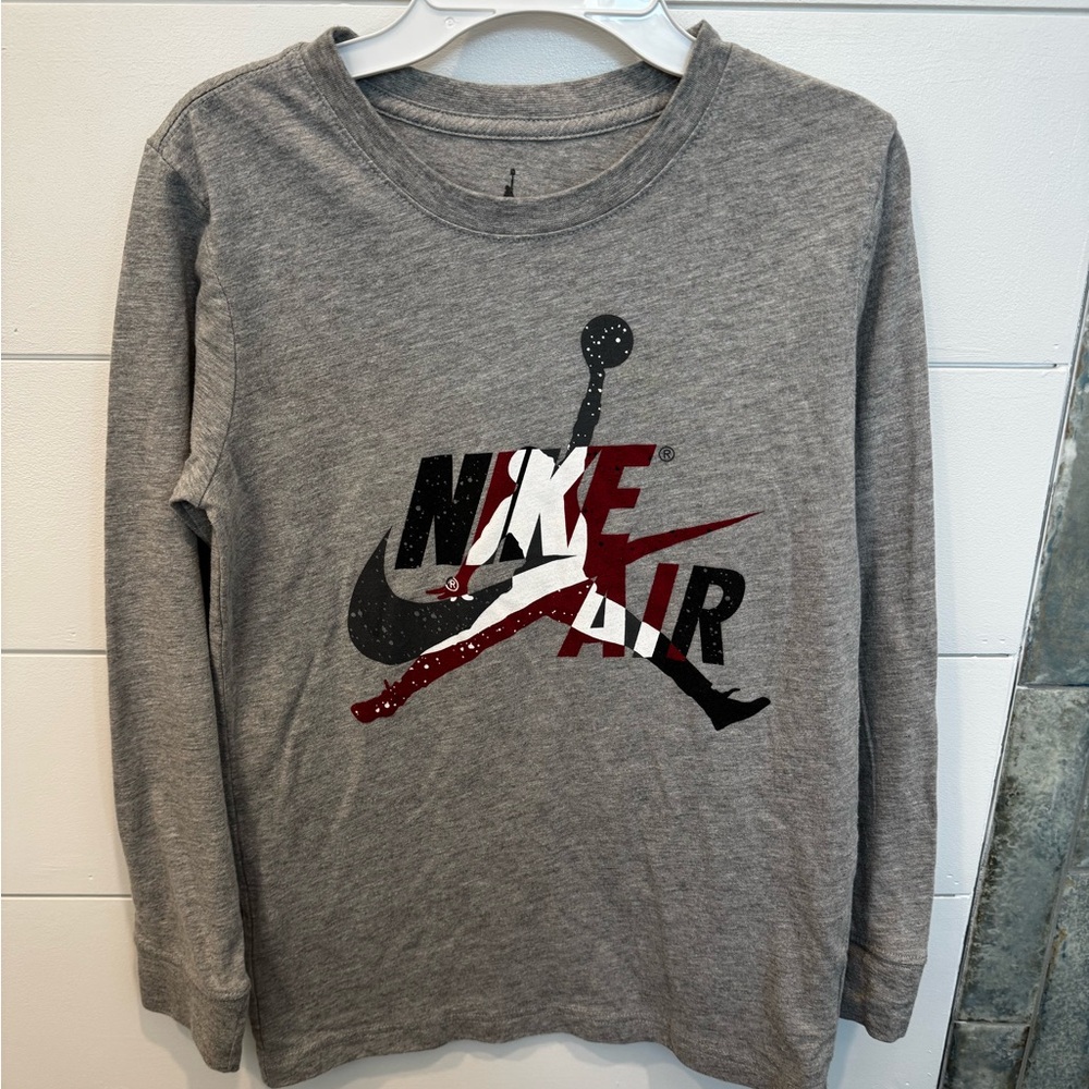 Nike Grey Long Sleeve Tee with Black Jumpman Graphic